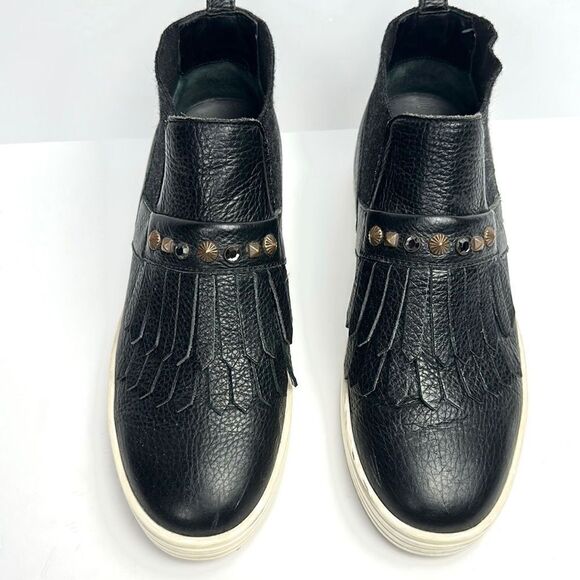 Hogan Black Leather Ankle Sneaker Boots Slip-on Studded with Fringes 37,5 US 7,5 - Picture 2 of 16